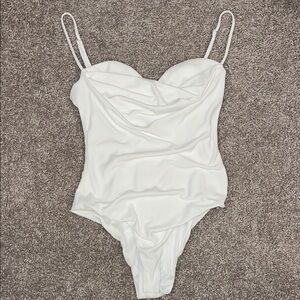 Zara Elegant White Draped Bodysuit